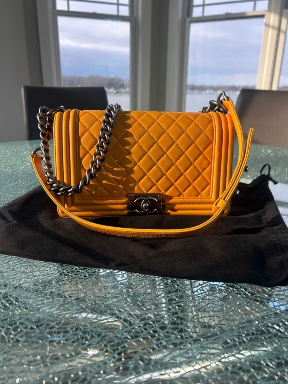 Lambskin Quilted New Medium Boy Flap Yellow